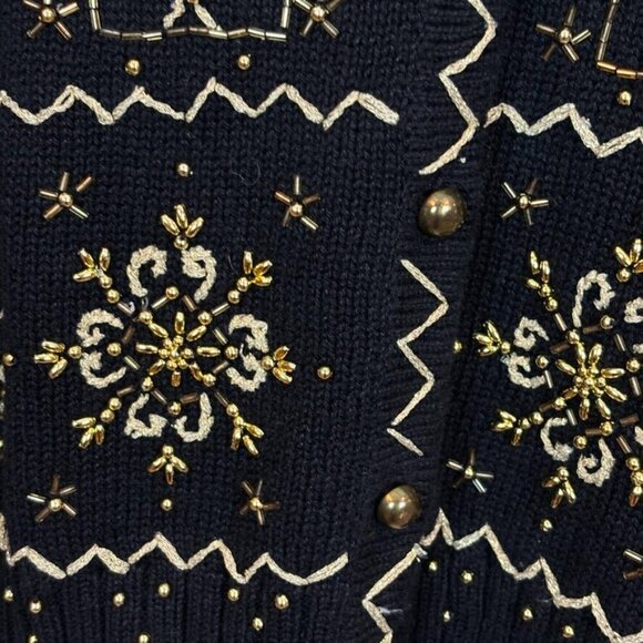 All Points by Reference Point Women's Black Gold embroidered beaded cardigan L - Picture 4 of 12